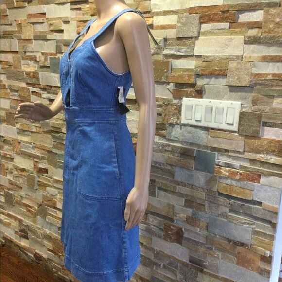 STELLA McCARTNEY Light blue denim keyhole Cutout Sundress W/ Pockets - Picture 3 of 13